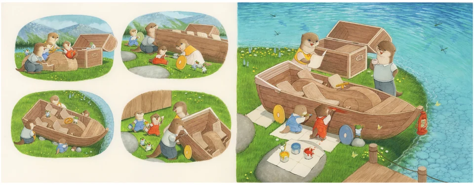 カワウソのかぞくうみへ（仮題） · スケッチと制作過程 · 2