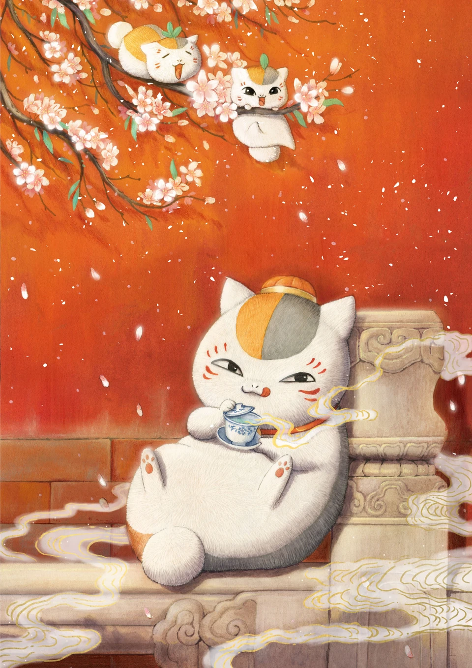 夏目友人帐 · 红墙下的猫老师，无字绘画 · 1