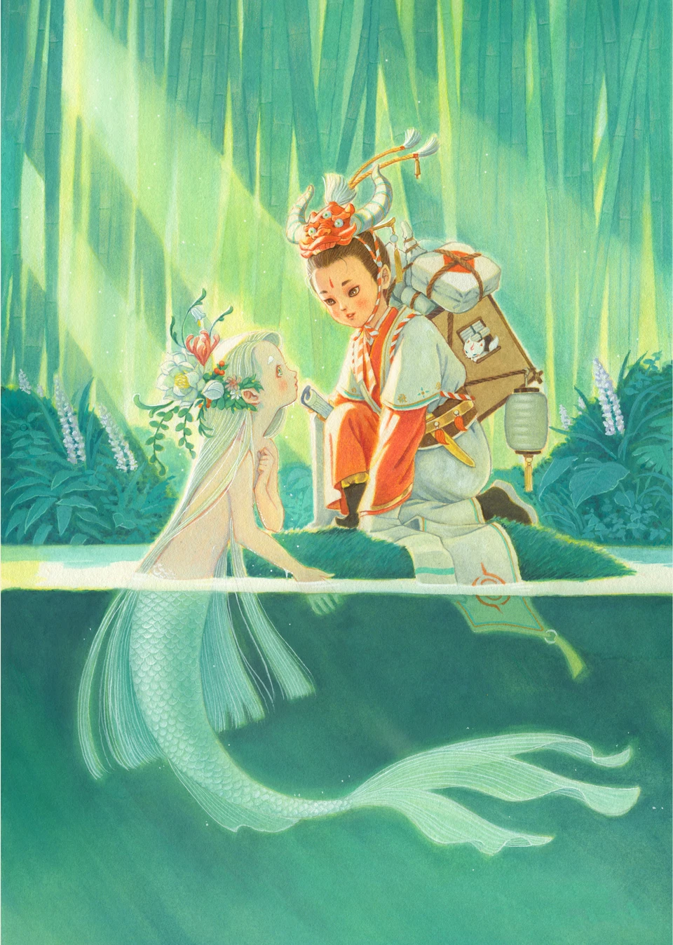 千驹与人鱼：绿色水边的人物与人鱼