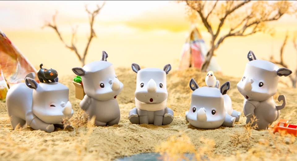 A group of Sudan the Rhino figures