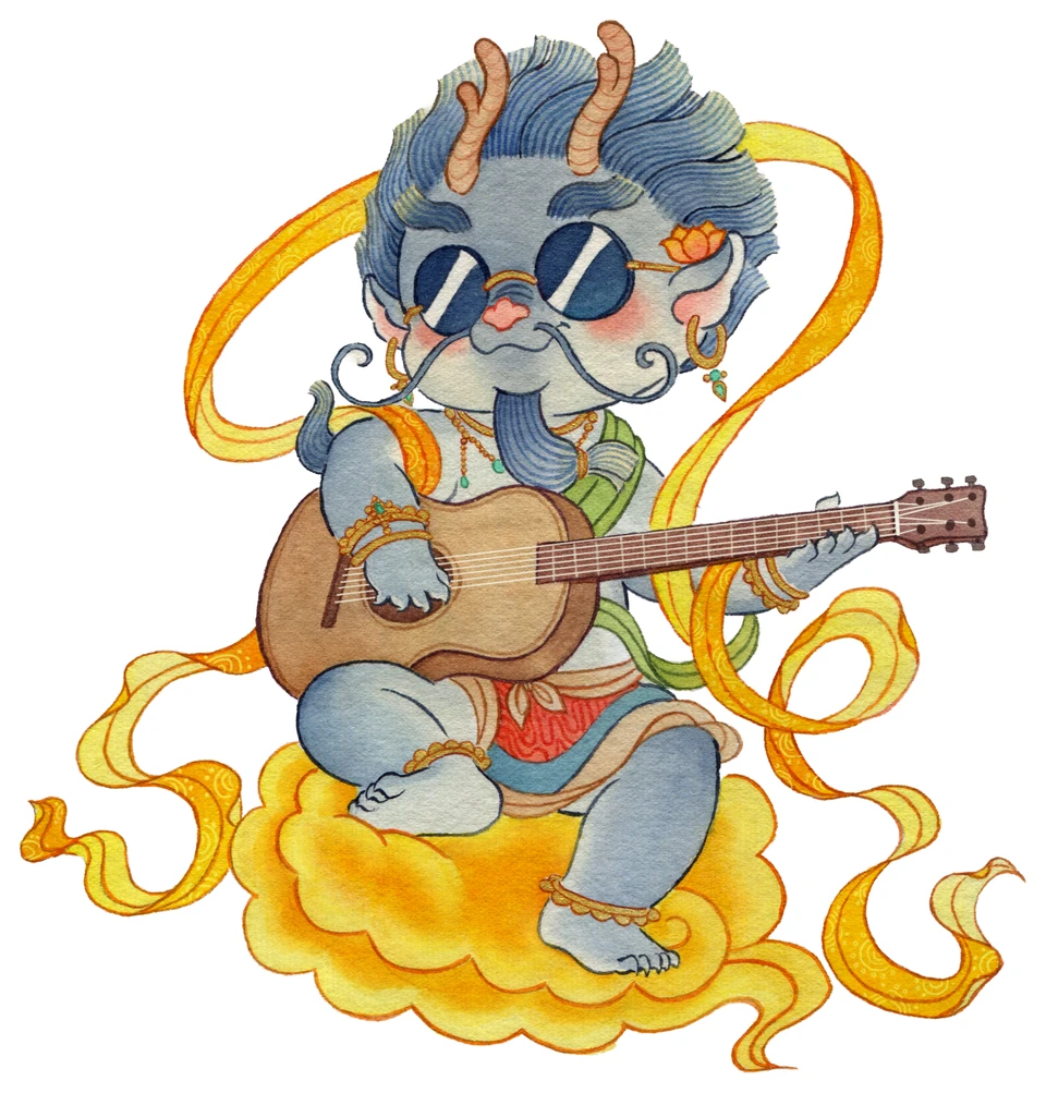 Character 5 combining a mythical beast and rock instruments