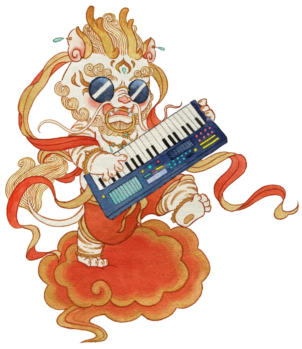 Character 6 combining a mythical beast and rock instruments