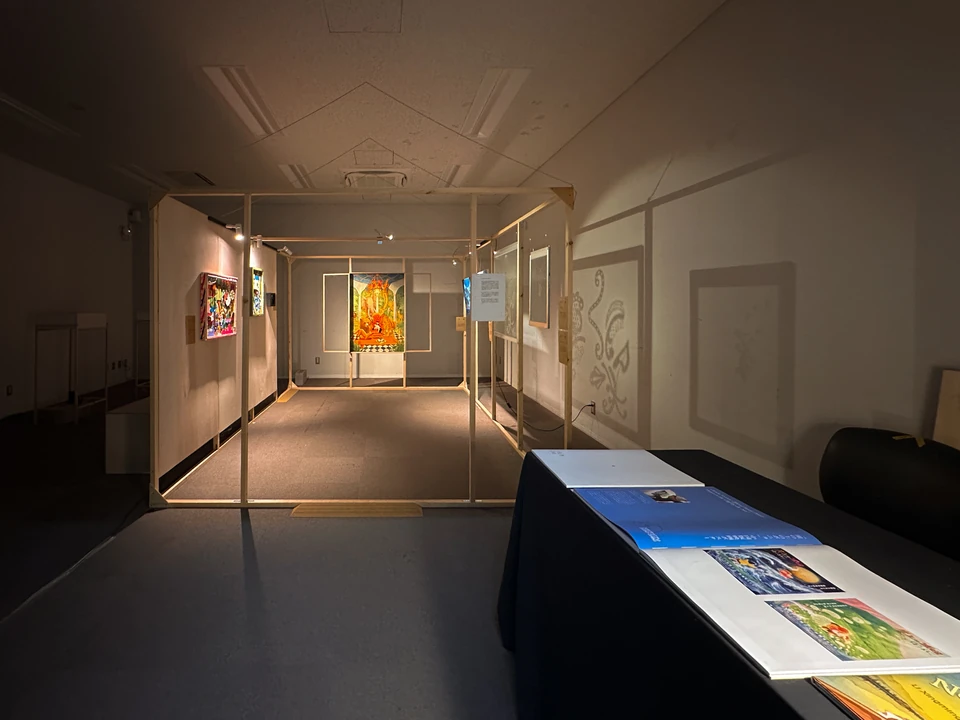 View across the gallery from the book display table